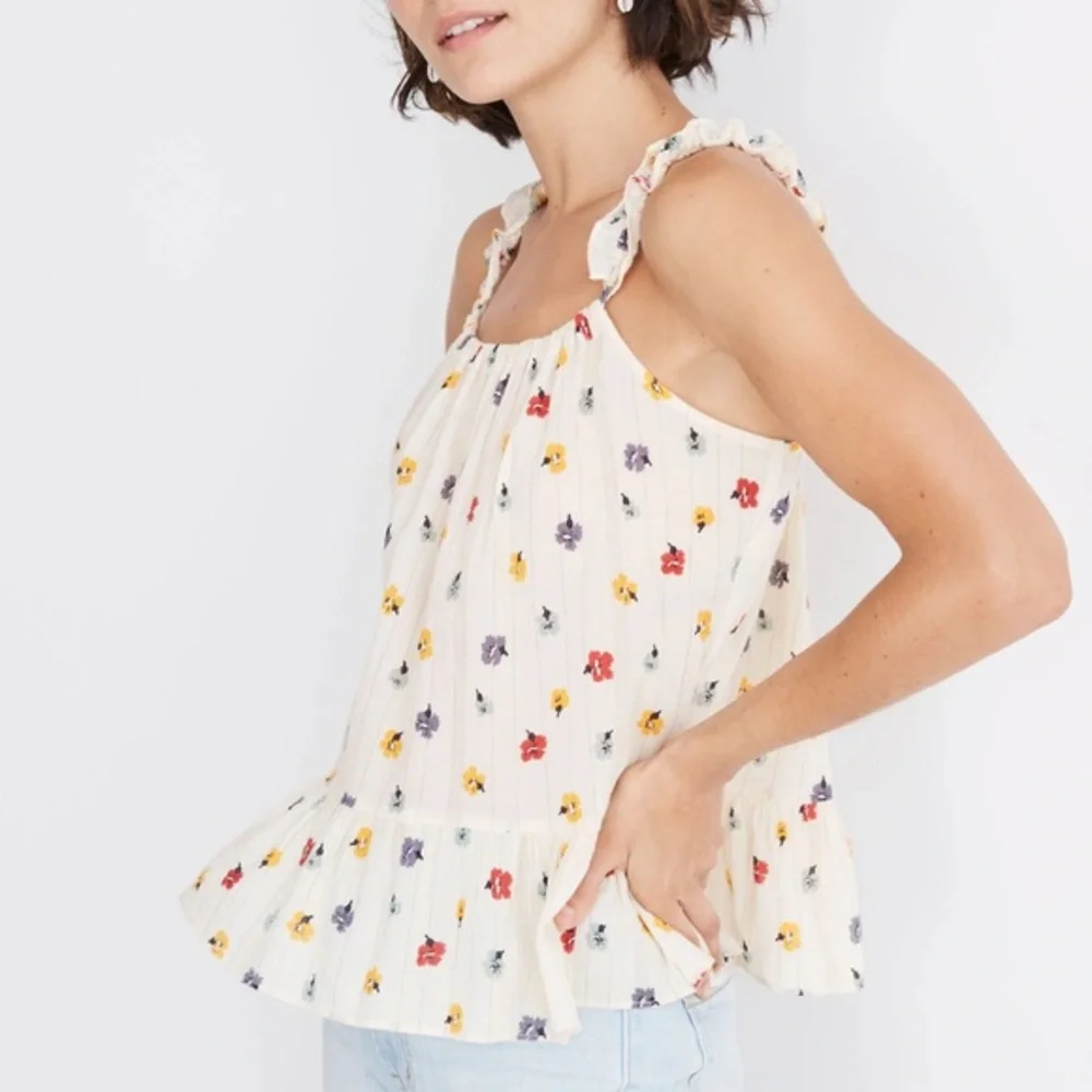 Madewell Ruffle-Strap Cami Top in Metallic-Striped Confetti Floral size 6